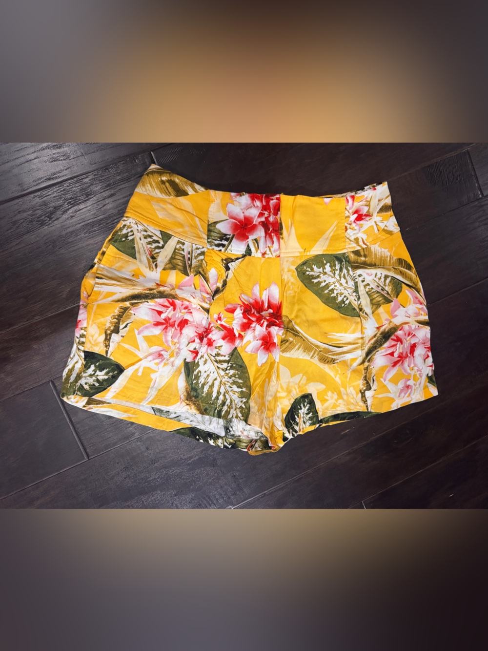 Guess Yellow Tropical Floral High-Waist Shorts